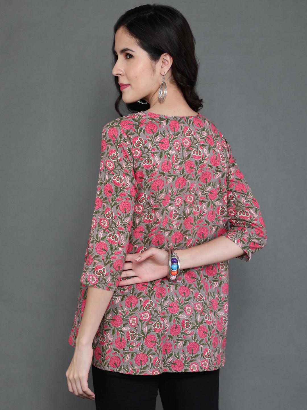 Antaran Grey Pure Cotton Embroidered Top - Swadesiicart