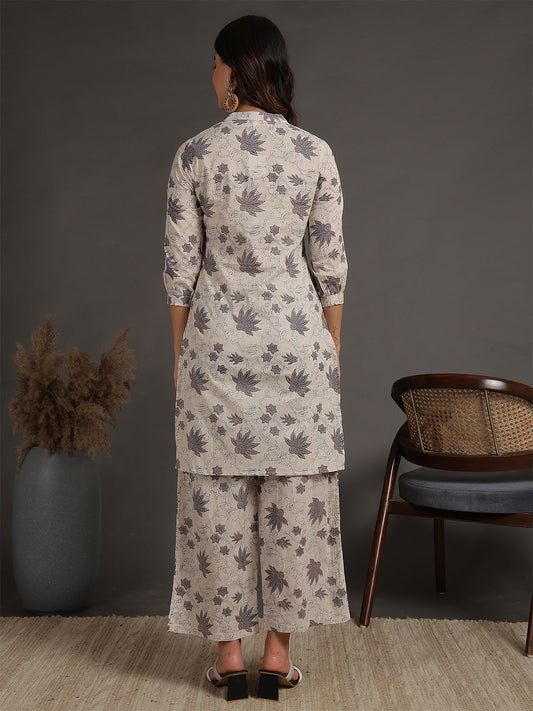 Antaran Beige Pure Cotton Printed Co Ord Set - Swadesiicart