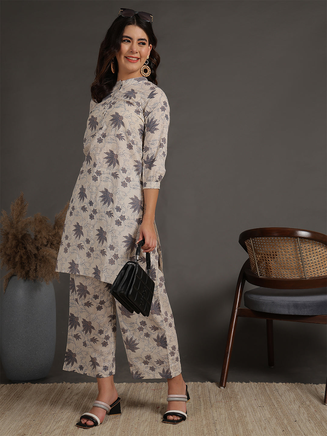 Antaran Beige Pure Cotton Printed Co Ord Set - Swadesiicart