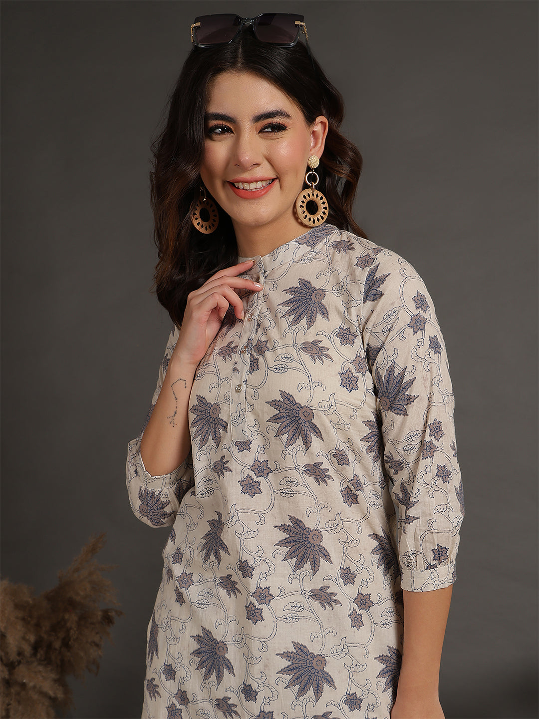 Antaran Beige Pure Cotton Printed Co Ord Set - Swadesiicart