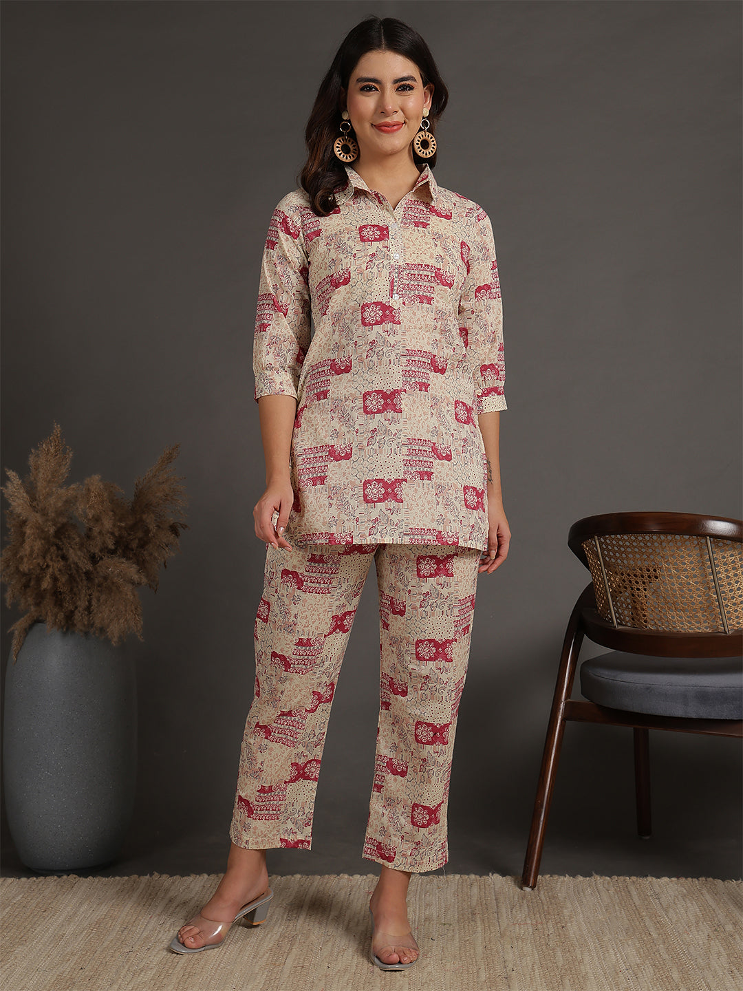 Antaran Cream Pure Cotton Printed Co Ord Set - Swadesiicart