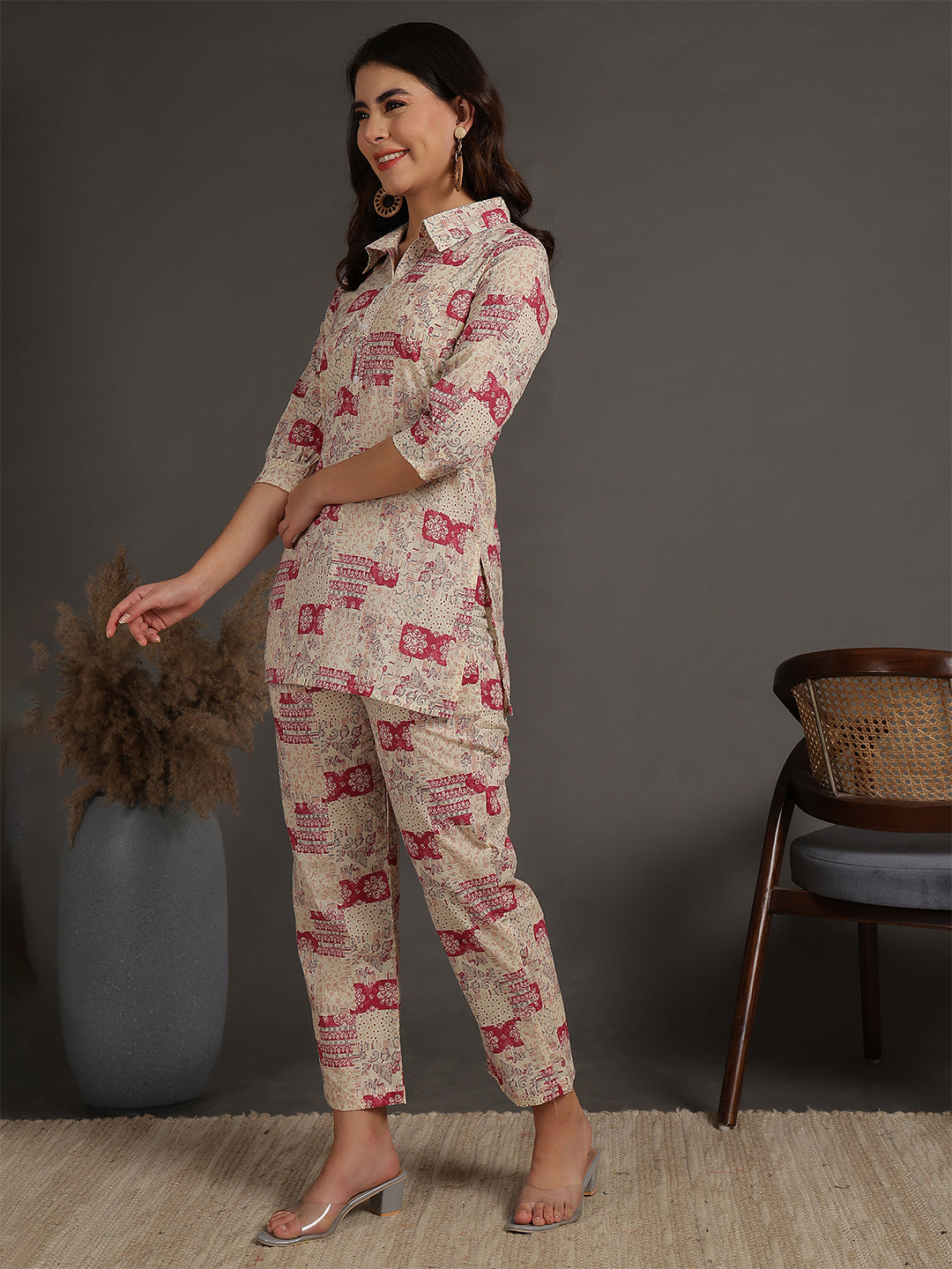 Antaran Cream Pure Cotton Printed Co Ord Set - Swadesiicart
