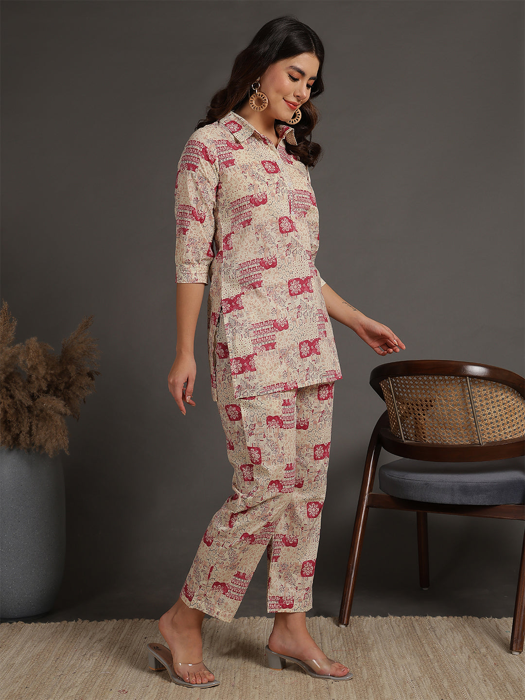 Antaran Cream Pure Cotton Printed Co Ord Set - Swadesiicart