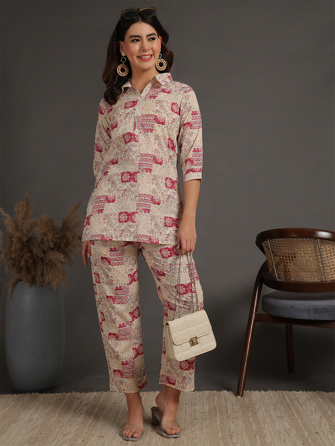 Antaran Cream Pure Cotton Printed Co Ord Set - Swadesiicart