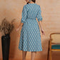 Antaran Blue Pure Cotton Printed Flared Dress - Swadesiicart