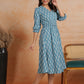 Antaran Blue Pure Cotton Printed Flared Dress - Swadesiicart