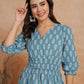 Antaran Blue Pure Cotton Printed Flared Dress - Swadesiicart