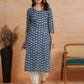 Antaran Blue Pure Cotton Printed Kurta With V Neck - Swadesiicart