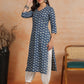 Antaran Blue Pure Cotton Printed Kurta With V Neck - Swadesiicart