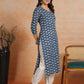 Antaran Blue Pure Cotton Printed Kurta With V Neck - Swadesiicart