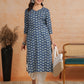 Antaran Blue Pure Cotton Printed Kurta With V Neck - Swadesiicart