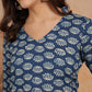 Antaran Blue Pure Cotton Printed Kurta With V Neck - Swadesiicart