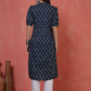 Antaran Blue Pure Cotton Front Buttoned Indigo Printed Kurta - Swadesiicart