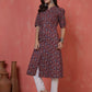Antaran Maroon Pure Cotton Front Buttoned Printed Kurta - Swadesiicart