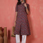 Antaran Maroon Pure Cotton Front Buttoned Printed Kurta - Swadesiicart