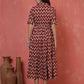 Antaran Maroon Pure Cotton Tiered Printed Dress - Swadesiicart