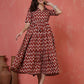 Antaran Maroon Pure Cotton Tiered Printed Dress - Swadesiicart