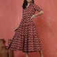 Antaran Maroon Pure Cotton Tiered Printed Dress - Swadesiicart