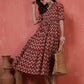 Antaran Maroon Pure Cotton Tiered Printed Dress - Swadesiicart