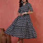 Antaran Blue Pure Cotton Tiered Printed Dress - Swadesiicart