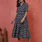 Antaran Blue Pure Cotton Tiered Printed Dress - Swadesiicart