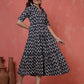 Antaran Blue Pure Cotton Tiered Printed Dress - Swadesiicart