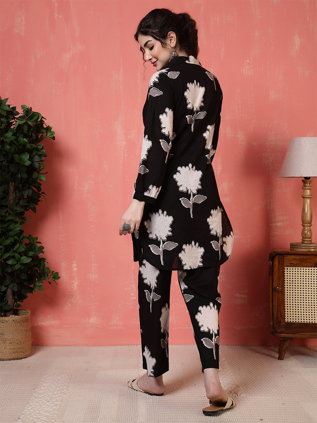 Antaran Black Pure Cotton Printed Co Ord Set - Swadesiicart