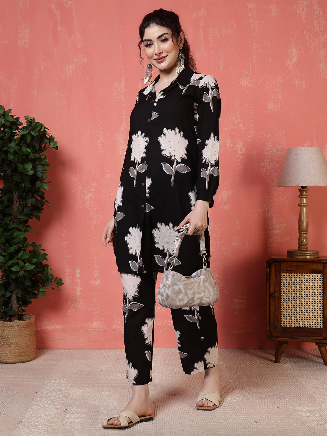 Antaran Black Pure Cotton Printed Co Ord Set - Swadesiicart