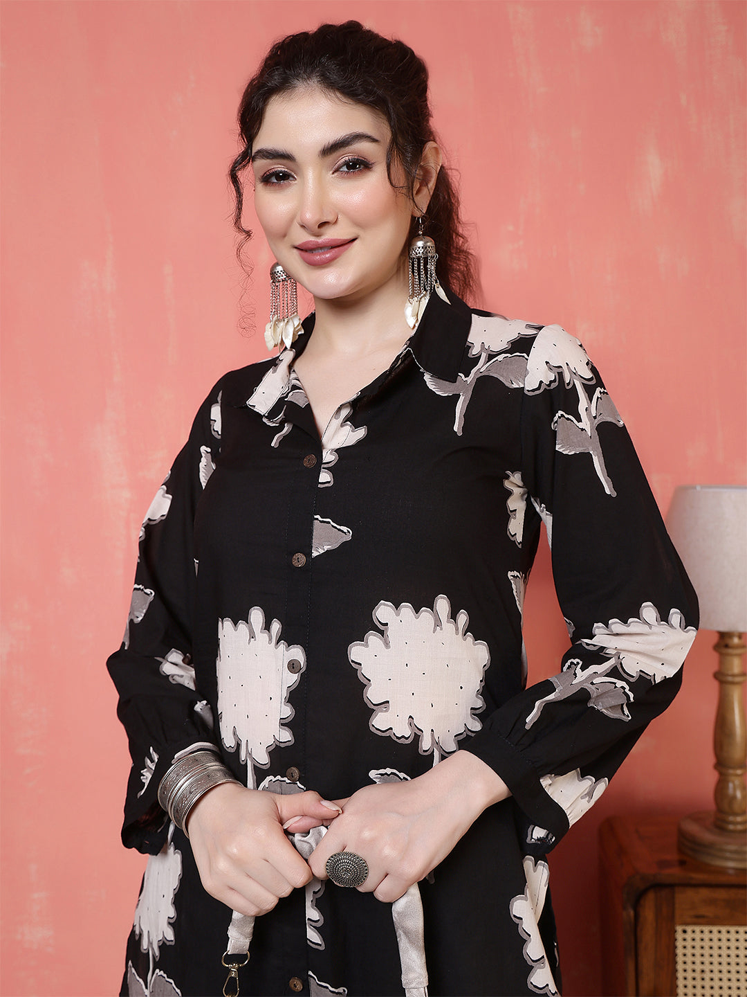 Antaran Black Pure Cotton Printed Co Ord Set - Swadesiicart