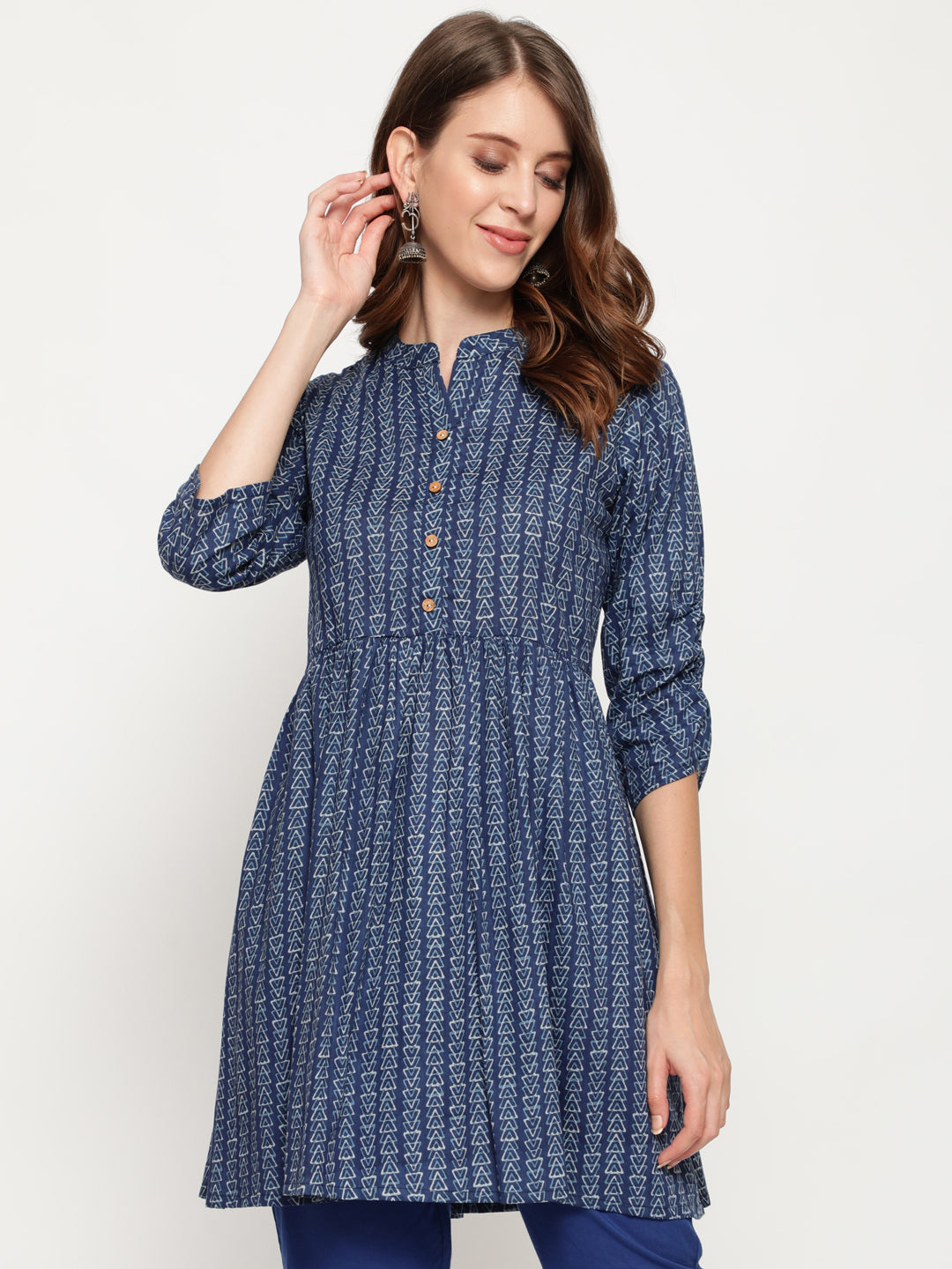 Antaran Blue Pure Cotton Printed Tunic - Swadesiicart