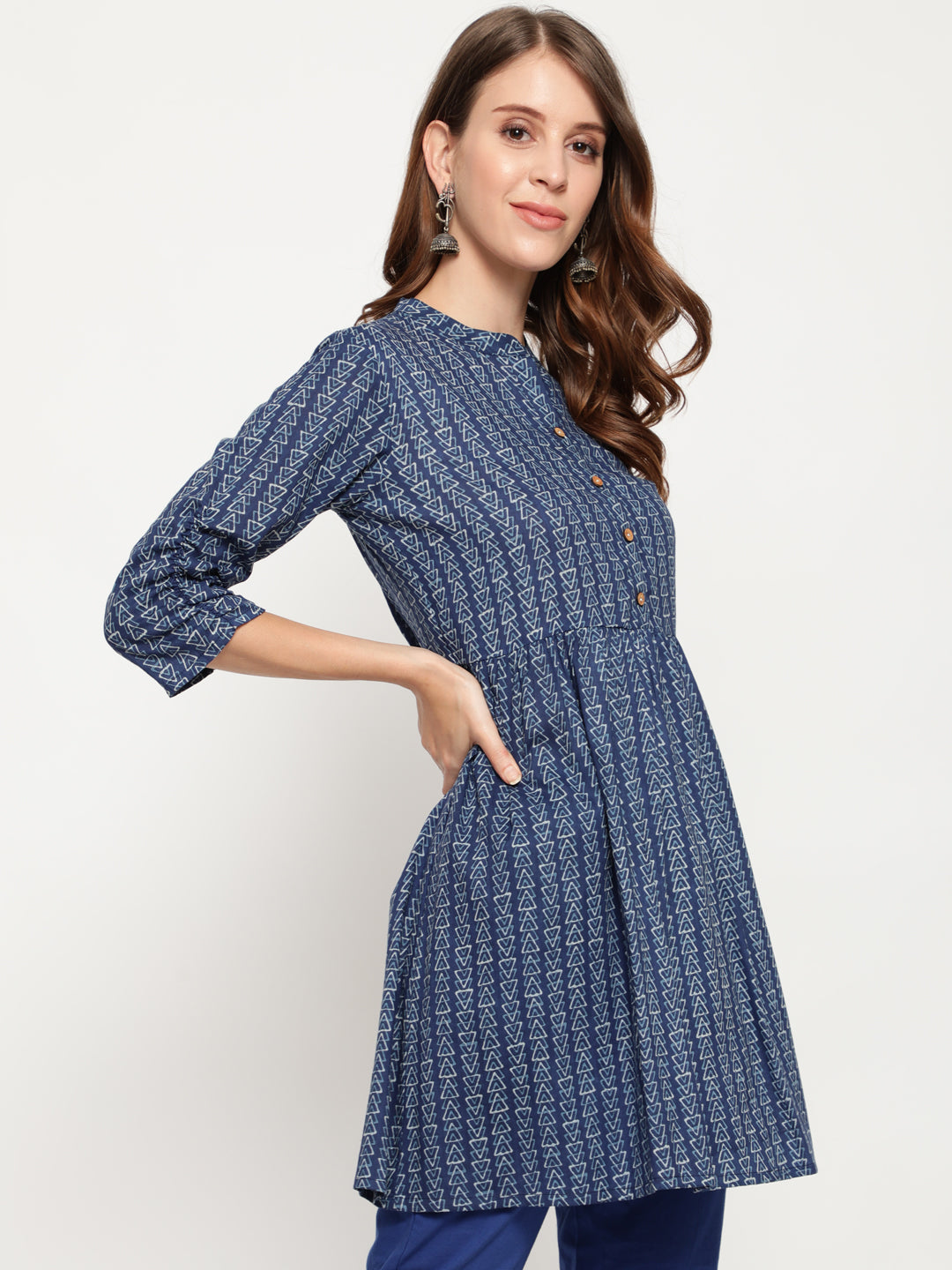 Antaran Blue Pure Cotton Printed Tunic - Swadesiicart