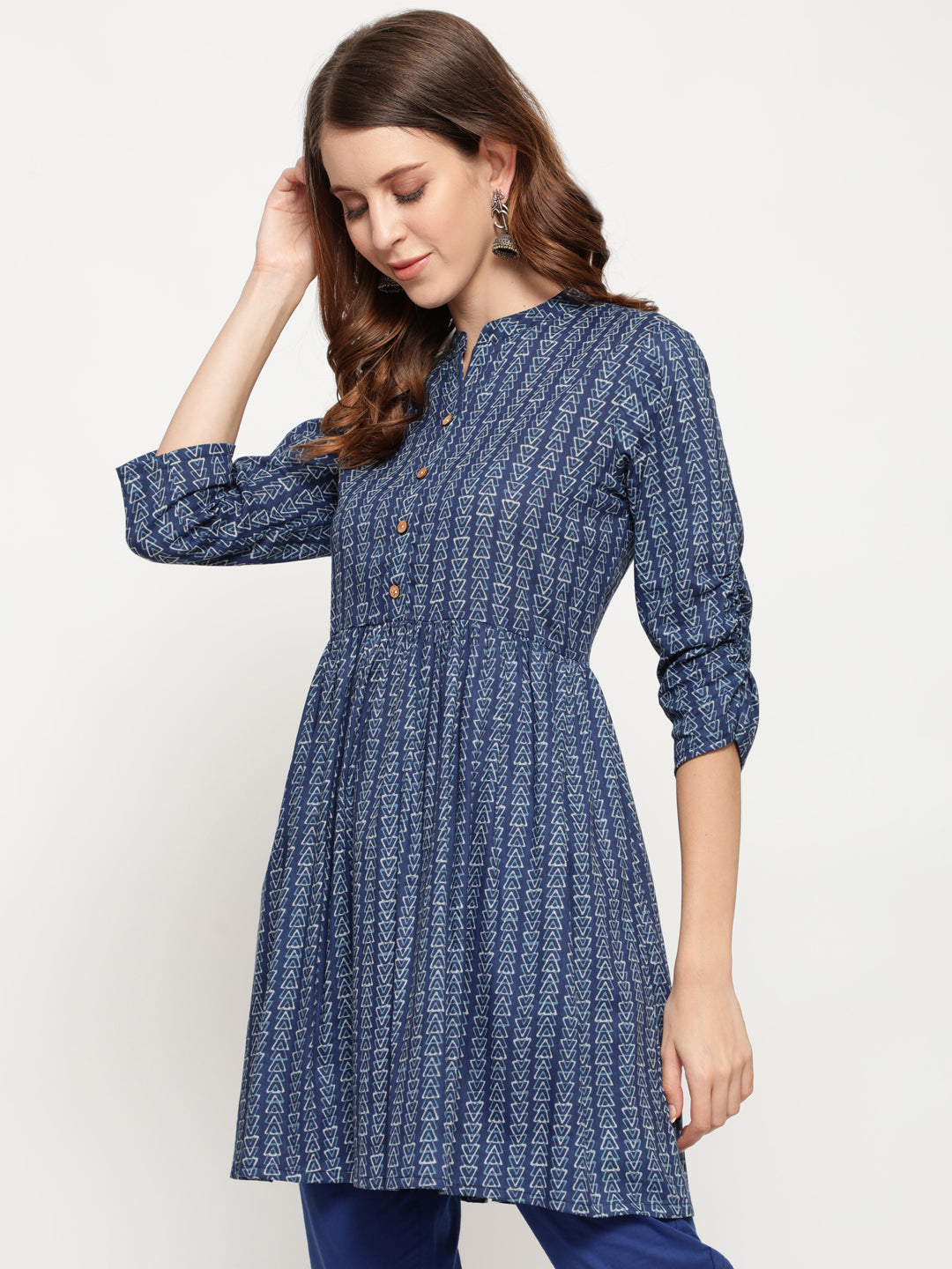 Antaran Blue Pure Cotton Printed Tunic - Swadesiicart