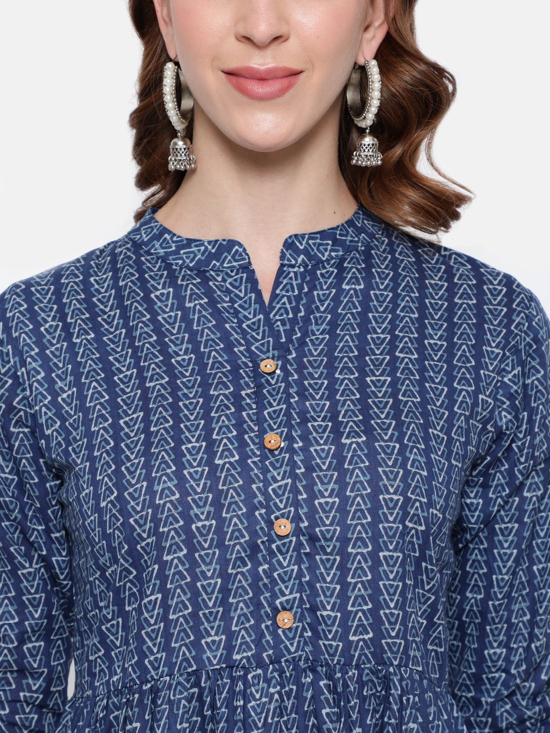 Antaran Blue Pure Cotton Printed Tunic - Swadesiicart