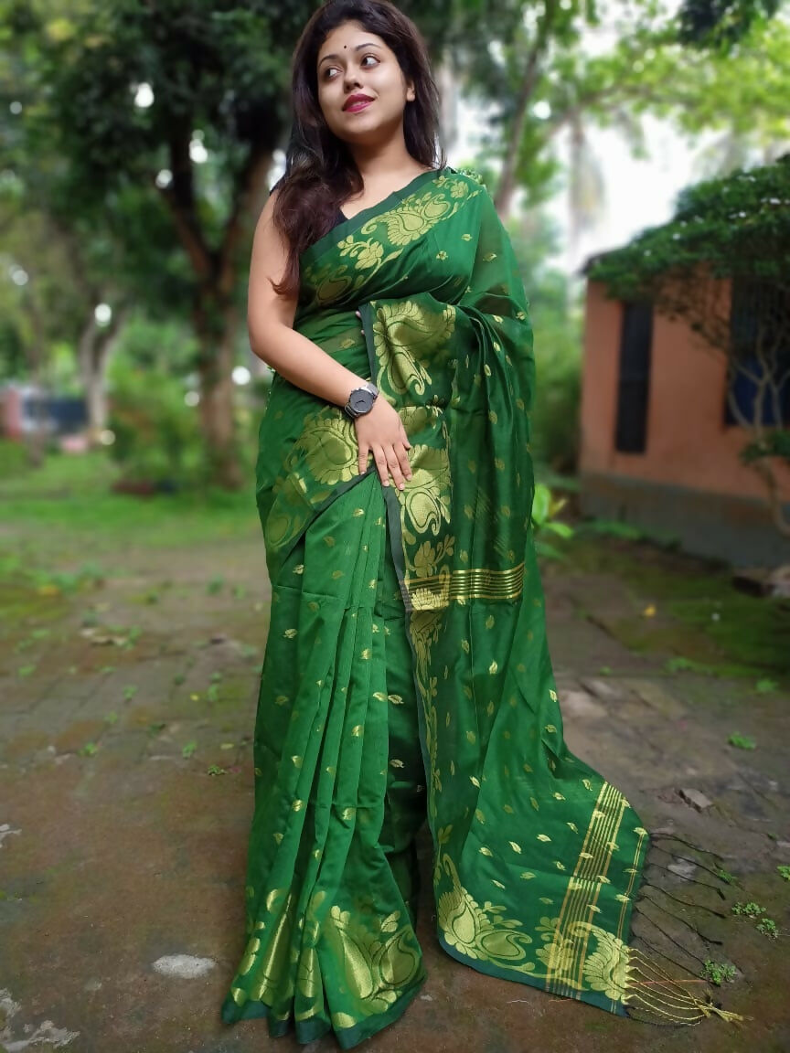 Exclusive Collection Green Beautiful Cotton Silk Saree - Swadesiicart