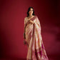 Joban Fashion Cream & Light Pink Plain With Weaving Border Banarasi Silk Sarees | Swadesiicart