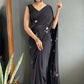 Aayaa Designer 1 min Hand Painted Ready to Wear saree - Black | Swadesiicart