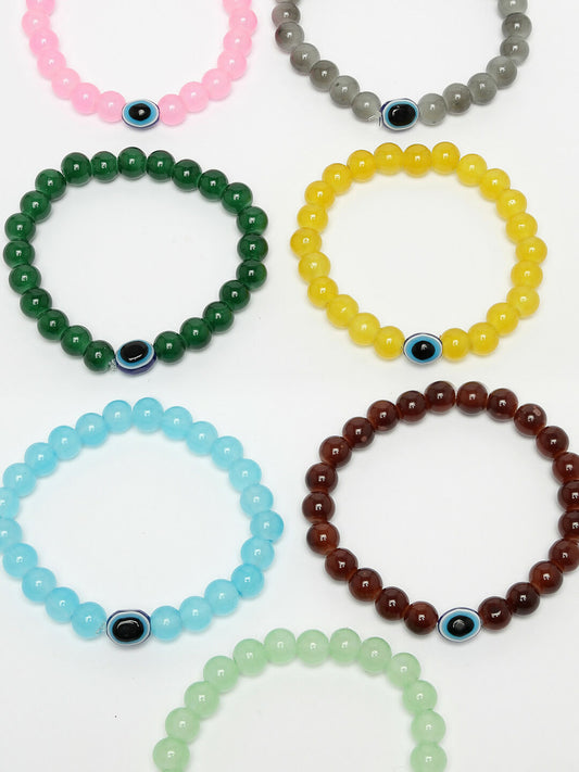 NVR Men & Women Set of 7 Crystals Beaded Evil Eye Elasticated Bracelet - Swadesiicart