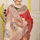 Jyoti Fashion Women's Red Patola Silk Zari Woven Saree with Blouse | Swadesiicart