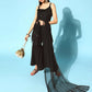 Ahalyaa Women Black Colour Crepe Foil Printed Kurta Sharara Set With Dupatta | Swadesiicart