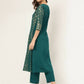 FIORRA Women's Teal Green Poly Crepe A-Line Kurta Set - Swadesiicart