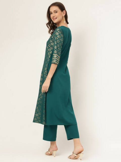FIORRA Women's Teal Green Poly Crepe A-Line Kurta Set - Swadesiicart