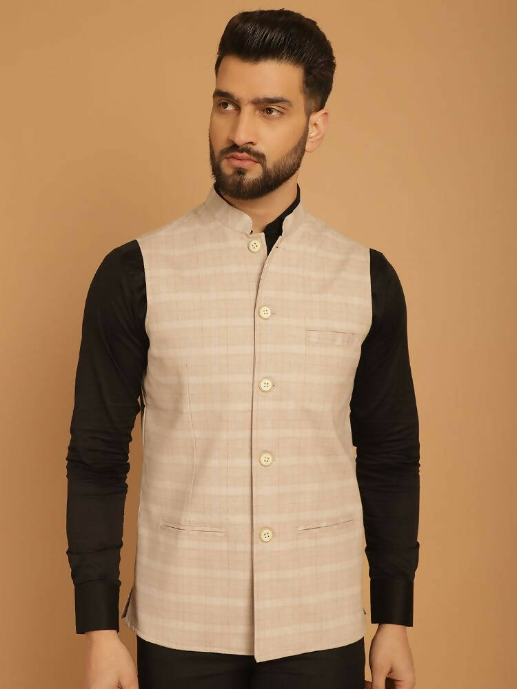 Even Apparels Nehru Jacket With Welt Pockets - Beige | Swadesiicart