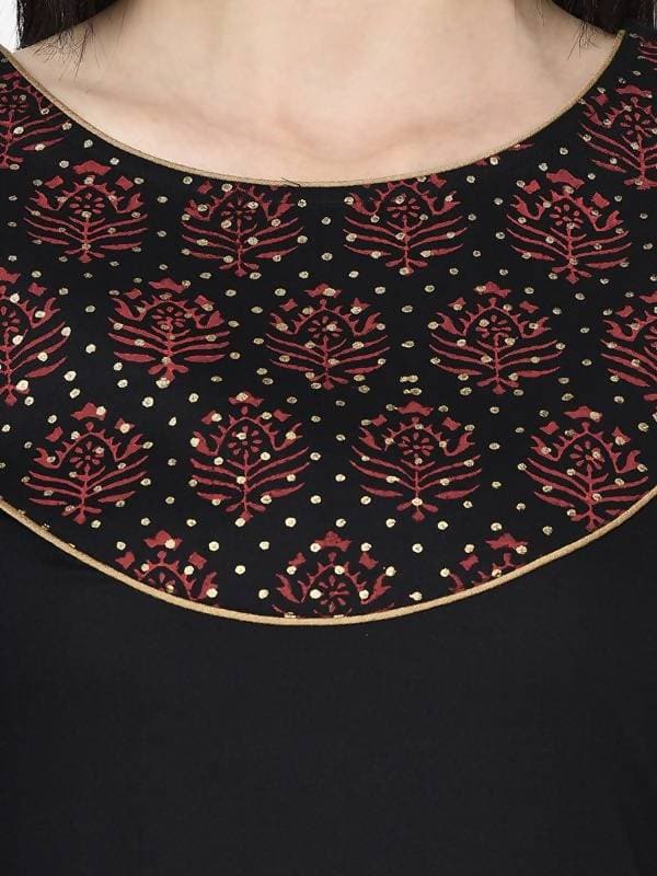 Aniyah Rayon Black Color Block Print Straight Kurta (AN-190K) - Swadesiicart