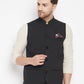 Even Apparels Black Merino Men's Nehru Jacket-Contrast Lining-Inbuilt Pocket Square | Swadesiicart