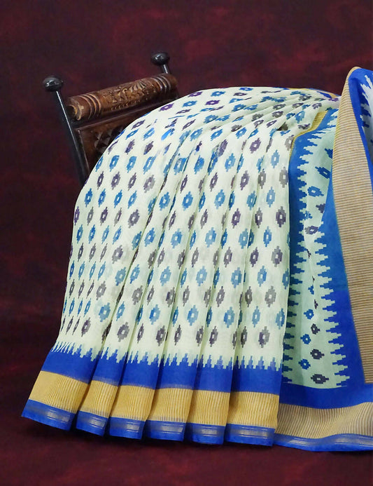 Combo of Off White and Blue Patan Patola Semi Chanderi Saree By Gayathri Reddy Designer Studio | Swadesiicart
