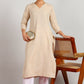 Aavyora Women's Beige Woven Striped V-Neck Kurta - Swadesiicart