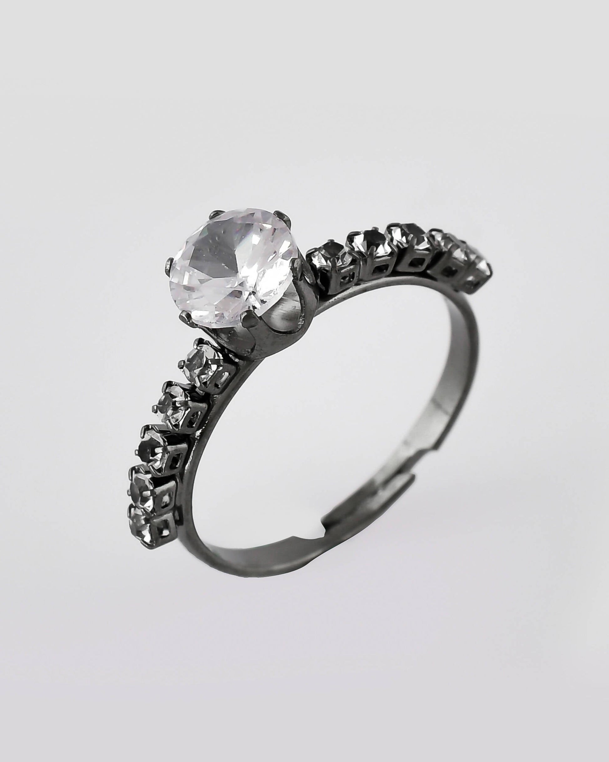 VOJ white CZ-detail Stainless Steel Cubic Zirconia Rhodium Plated Adjustable Finger Ring | Swadesiicart