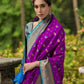 Vishnu Weaves Women's Wine Banarasi Silk Zari Woven Saree with Blouse - Swadesiicart