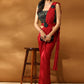 Red Imported Fabric Plain Ready to wear Saree with stitched Blouse - Vrinda | Swadesiicart