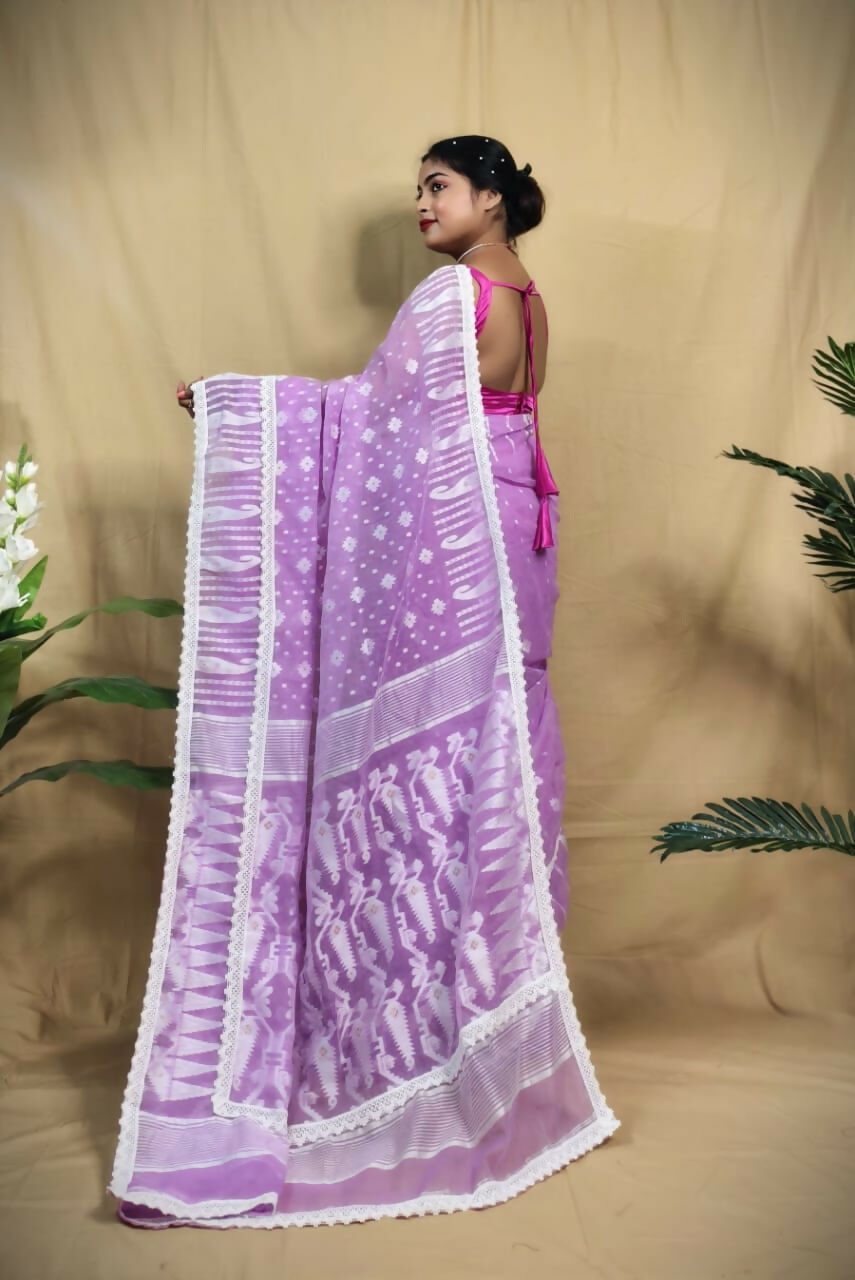 Exclusive Collection Beautiful Purple Jaal Jamdani Saree - Swadesiicart